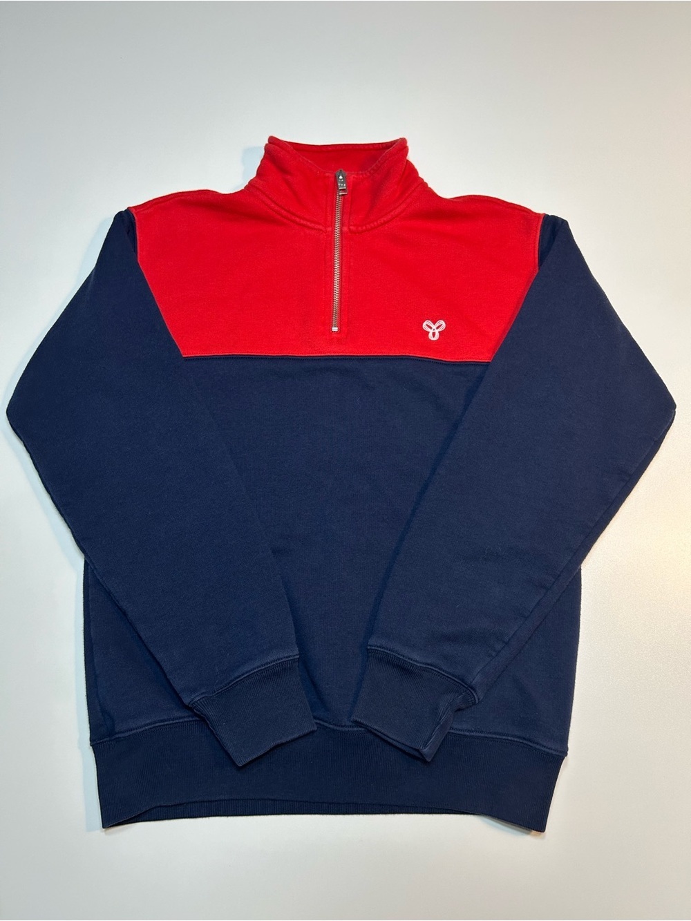 Aritzia Tna Cozy Fleece Colorblock Quarter Zip Sweatshirt Red Navy Blue
